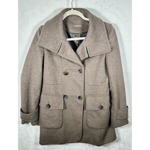 Calvin Klein Brown Wool Blend Double-Breasted Lined Pea‎ Coat Women's Sz 4